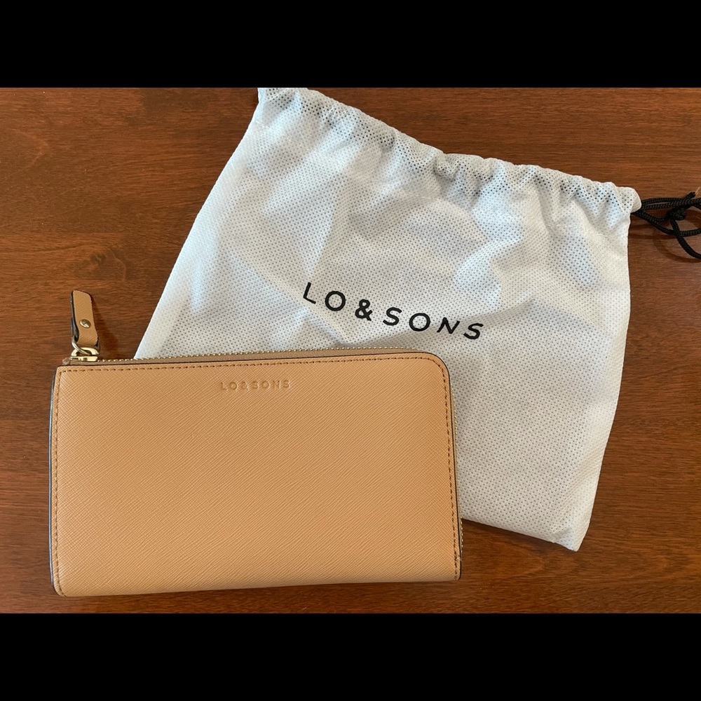 EUC Lo & Sons Sand Saffiano Leather Slim Wallet